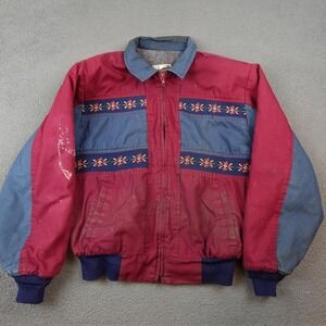Vintage Express Rider Jacket Mens Large Red Western Cowboy Canvas Bomber Aztec